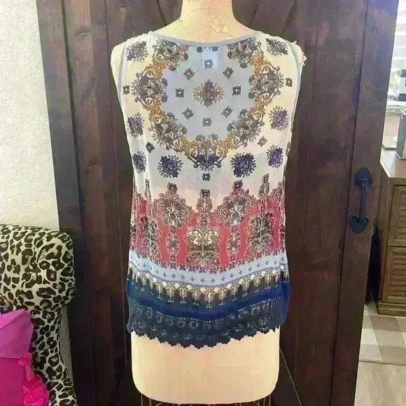 Bilo, Beaded Chiffon Boho Tank Top, Size M - Picture 2 of 6